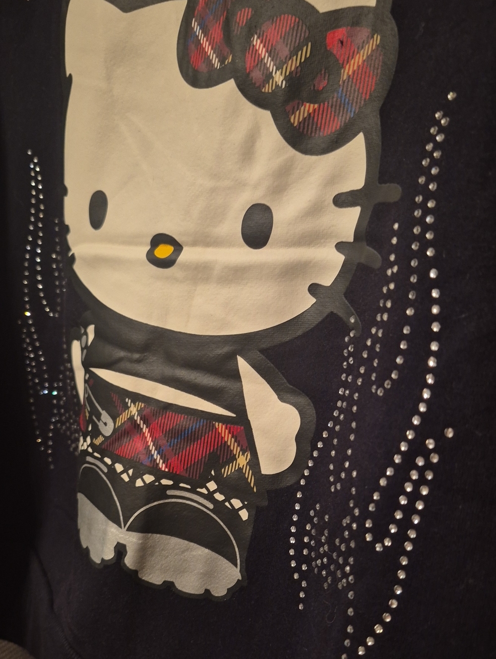 Hello Kitty BLACK Zip-Up Hoodie with Plaid-Lined Hood - Picture 3 of 4